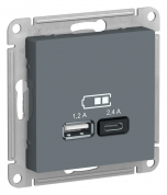 ATLASDESIGN USB РОЗЕТКА А+С, 5В/2,4А, 2х5В/1,2А, механизм, ГРИФЕЛЬ