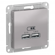 ATLASDESIGN USB РОЗЕТКА A+A, 5В/2,1А, 2х5В/1,05А, механизм, АЛЮМИНИЙ