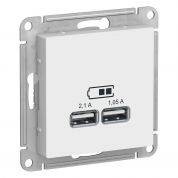 ATLASDESIGN USB РОЗЕТКА A+A, 5В/2,1А, 2х5В/1,05А, механизм, БЕЛЫЙ