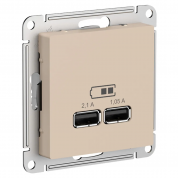 ATLASDESIGN USB РОЗЕТКА A+A, 5В/2,1А, 2х5В/1,05А, механизм, ПЕСОЧНЫЙ