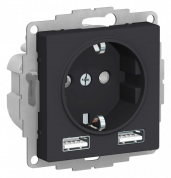 ATLASDESIGN РОЗЕТКА 16А c 2 USB A+A, 5В/2,4А, 2х5В/1,2А, механизм, КАРБОН