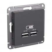 ATLASDESIGN USB РОЗЕТКА A+A, 5В/2,1А, 2х5В/1,05А, механизм, БАЗАЛЬТ