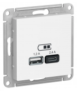 ATLASDESIGN USB РОЗЕТКА А+С, 5В/2,4А, 2х5В/1,2А, механизм, ЛОТОС