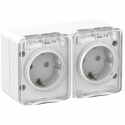 ATLASDESIGN PROFI IP54 О/У РОЗЕТКА двойная с заземлением со шторками, 16А, БЕЛЫЙ