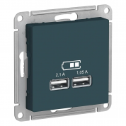 ATLASDESIGN USB РОЗЕТКА A+A, 5В/2,1А, 2х5В/1,05А, механизм, ИЗУМРУД