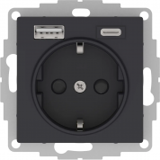 ATLASDESIGN РОЗЕТКА 16А c 2 USB A+С, 5В/2,4А/3,0А, 2х5В/1,5А, механизм, КАРБОН