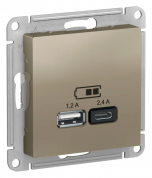 ATLASDESIGN USB РОЗЕТКА А+С, 5В/2,4А, 2х5В/1,2А, механизм, ШАМПАНЬ