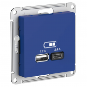 ATLASDESIGN USB РОЗЕТКА А+С, 5В/2,4А, 2х5В/1,2А, механизм, АКВАМАРИН