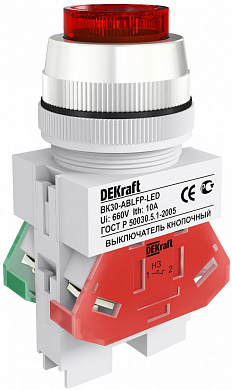 Выкл. кноп. ABLFP D30 КРАСНЫЙ LED 220В ВK-30