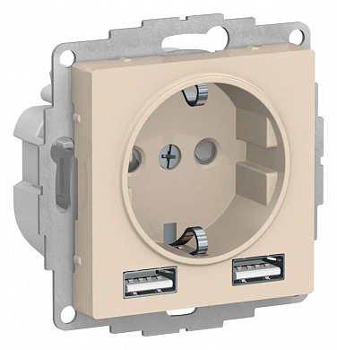 ATLASDESIGN РОЗЕТКА 16А c 2 USB A+A, 5В/2,4А, 2х5В/1,2А, механизм, БЕЖЕВЫЙ