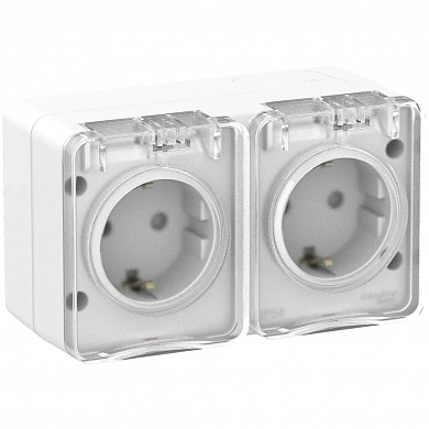 ATLASDESIGN PROFI IP54 О/У РОЗЕТКА двойная с заземлением со шторками, 16А, БЕЛЫЙ