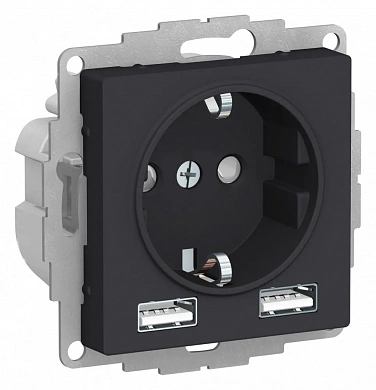 ATLASDESIGN РОЗЕТКА 16А c 2 USB A+A, 5В/2,4А, 2х5В/1,2А, механизм, КАРБОН