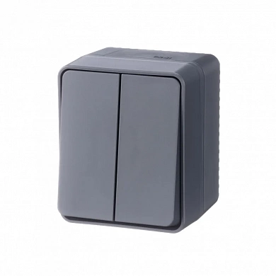 ATLASDESIGN PROFI IP54 О/У 2-клавишный ВЫКЛЮЧАТЕЛЬ, сх.5, 10АХ, АНТРАЦИТ