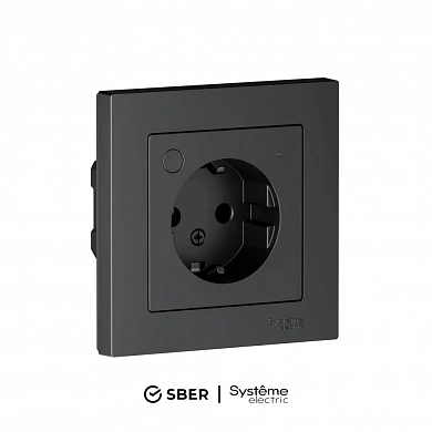 ATLASDESIGN SMART РОЗЕТКА с заземл., со шт., Zigbee, L+N, 16А, мех., КАРБОН