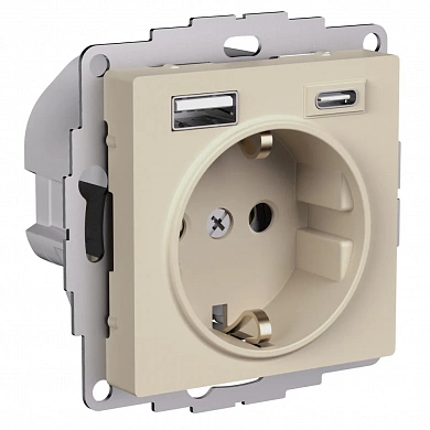 ATLASDESIGN РОЗЕТКА 16А с 2 USB A+C, 5В/2,4А/3,0А, 2х5В/1,5А, механизм, ПЕСОЧНЫЙ