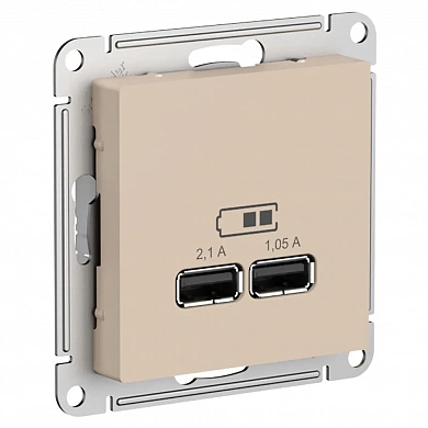 ATLASDESIGN USB РОЗЕТКА A+A, 5В/2,1А, 2х5В/1,05А, механизм, ПЕСОЧНЫЙ