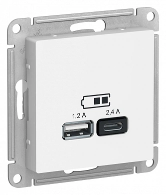 ATLASDESIGN USB РОЗЕТКА А+С, 5В/2,4А, 2х5В/1,2А, механизм, ЛОТОС