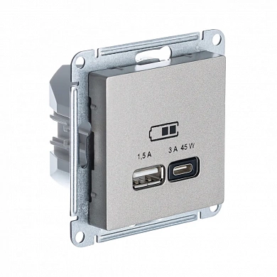 ATLASDESIGN USB РОЗЕТКА A + тип-C 45Вт высокоскор.заряд. QC, PD, механизм, ШАМПАНЬ