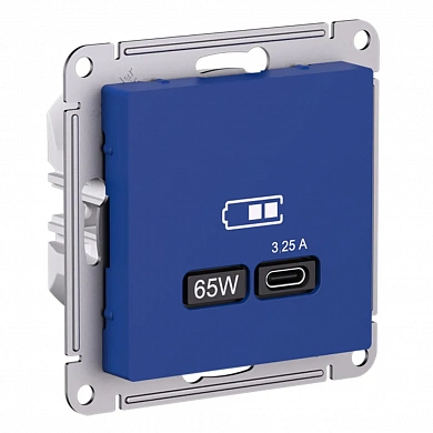 ATLASDESIGN USB РОЗЕТКА тип-C 65Вт высокоскор.заряд. QC, PD, механизм, АКВАМАРИН