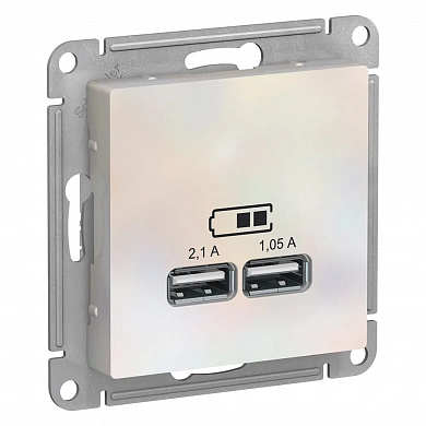 ATLASDESIGN USB РОЗЕТКА A+A, 5В/2,1А, 2х5В/1,05А, механизм, ЖЕМЧУГ