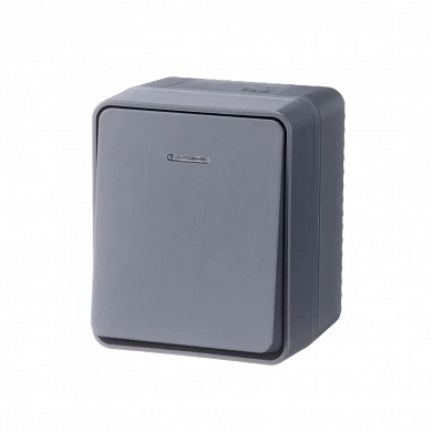 ATLASDESIGN PROFI IP54 О/У 1-клавишный ВЫКЛЮЧАТЕЛЬ с подсветкой, сх.1а, 10АХ, АНТРАЦИТ