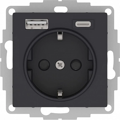 ATLASDESIGN РОЗЕТКА 16А c 2 USB A+С, 5В/2,4А/3,0А, 2х5В/1,5А, механизм, КАРБОН
