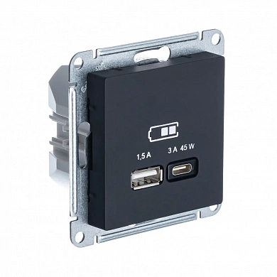 ATLASDESIGN USB РОЗЕТКА A + тип-C 45Вт высокоскор.заряд. QC, PD, механизм, КАРБОН