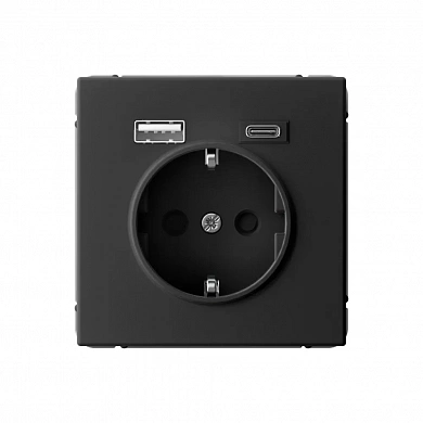 ARTGALLERY РОЗЕТКА 16А с 2 USB A+C, 5В/2,4А/3,0А, 2х5В/1,5А, механизм, КАРБОН