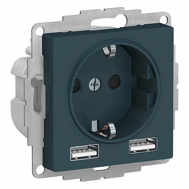 ATLASDESIGN РОЗЕТКА 16А c 2 USB A+A, 5В/2,4А, 2х5В/1,2А, механизм, ИЗУМРУД