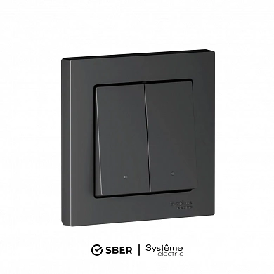 ATLASDESIGN SMART 2-кл. ВЫКЛЮЧАТЕЛЬ с подсв., Zigbee, сх.5, L+N, 10А, мех., КАРБОН