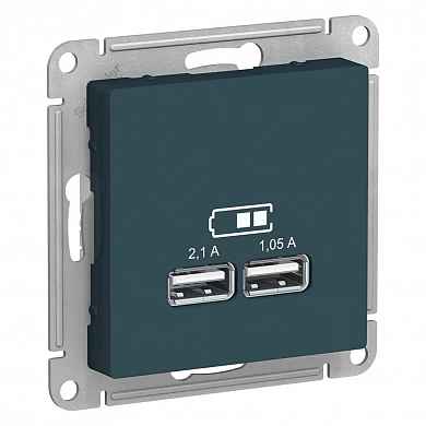 ATLASDESIGN USB РОЗЕТКА A+A, 5В/2,1А, 2х5В/1,05А, механизм, ИЗУМРУД